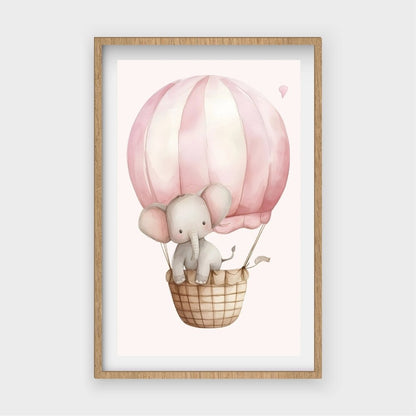 Elephant sitting in a pink hot air balloonJasmine Arts