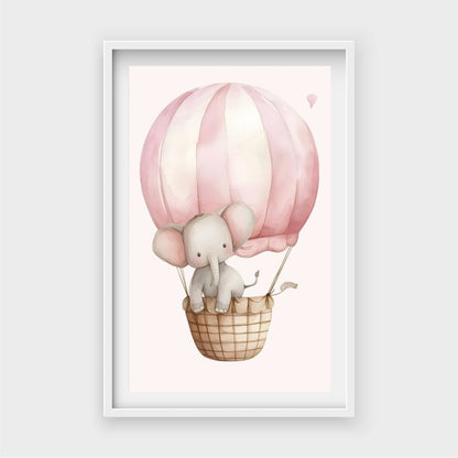 Elephant sitting in a pink hot air balloonJasmine Arts