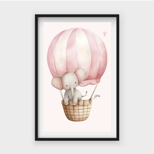 Elephant sitting in a pink hot air balloonJasmine Arts