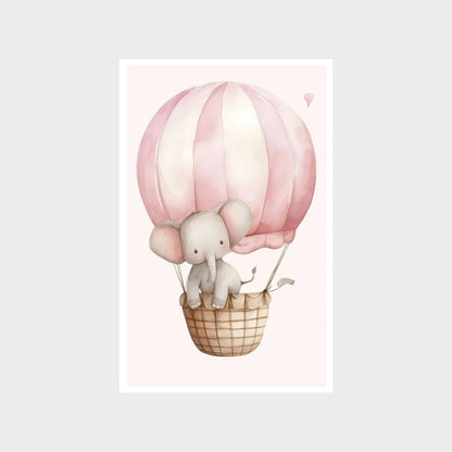 Elephant sitting in a pink hot air balloonJasmine Arts