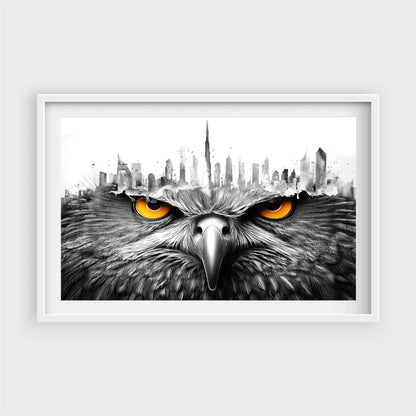 Falcon with Dubai skyline art – Bold Wildlife and Cityscape ArtJasmine Arts